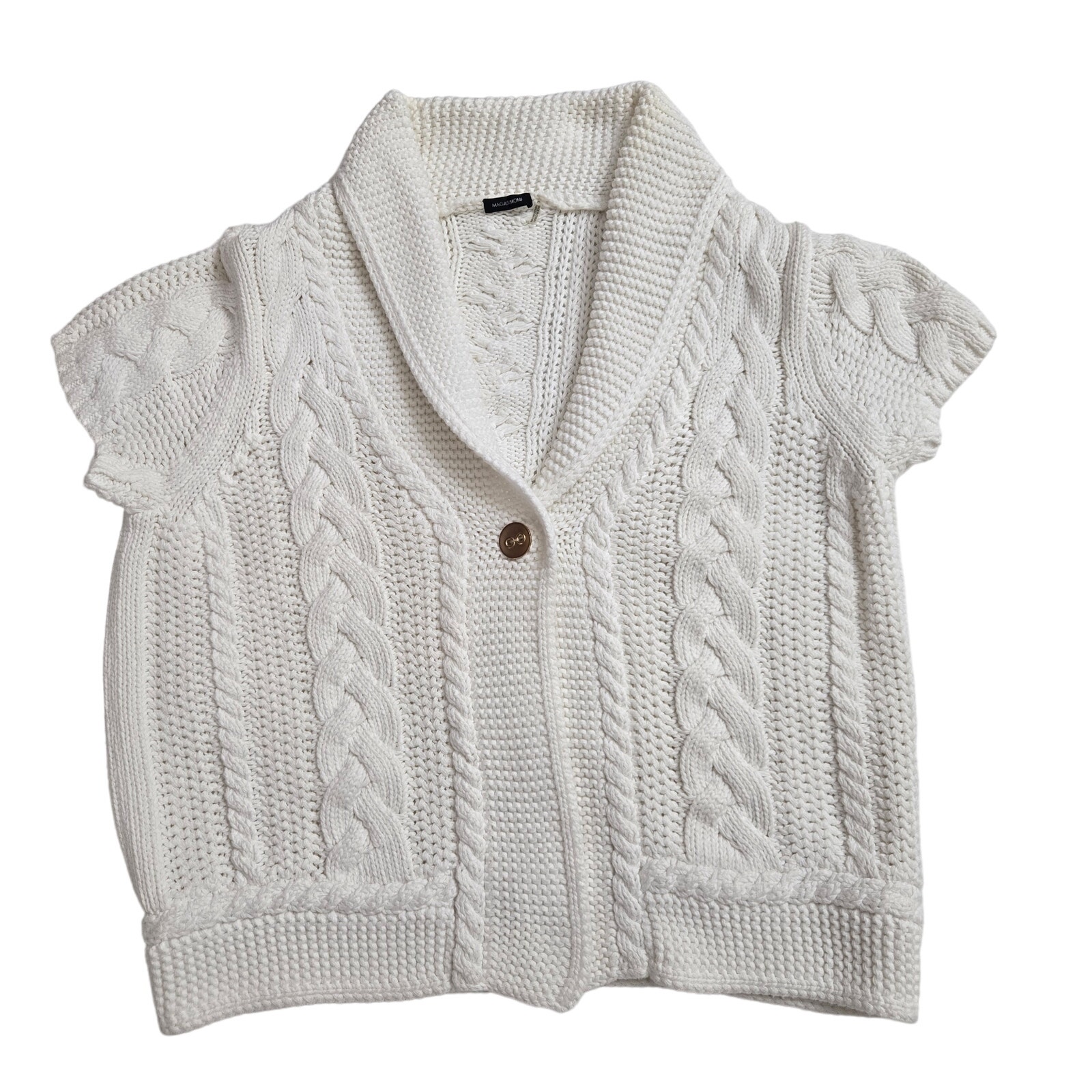 Magaschoni Womens Chunky Cable Knit Fisherman Cottage Coastal Cardigan Sweater L